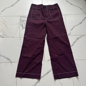 Anthropologie Maeve Colette contrast-stitch crop wide-leg pants sz 29